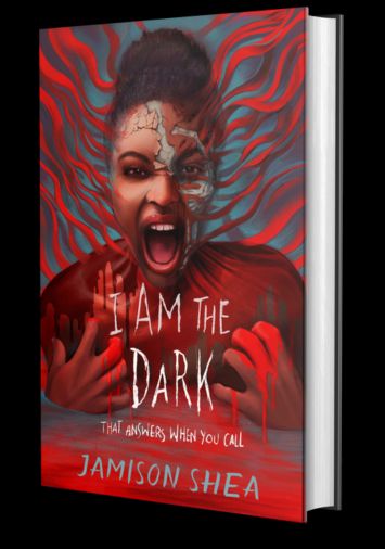 Cover art for I Am The Dark That Answers When You Call by Jamison Shea. The cover features a colorful illustration of a Black girl screaming as she transforms into a monster hiding beneath her skin.